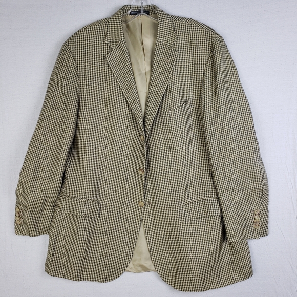 POLO Ralph Lauren Blazer Flax Blue Label size 48L Houndstooth Italy